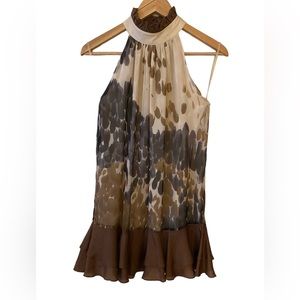 Forever 21 Halter High Neck A-Line Short Mini Dress Size Small Watercolor Print